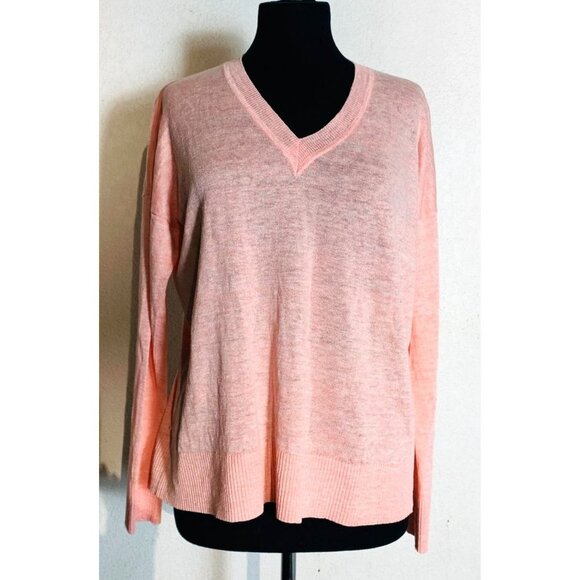 Eileen Fisher Organic Linen Ribbed V Neck Pink Sweater XS/PT - Picture 3 of 12